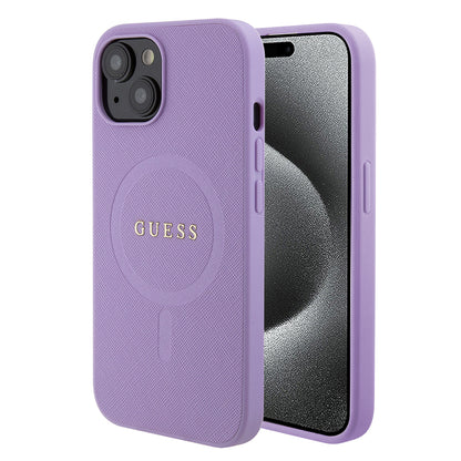Funda MagSafe para Apple iPhone 15 Plus, Guess, Saffiano, Morado