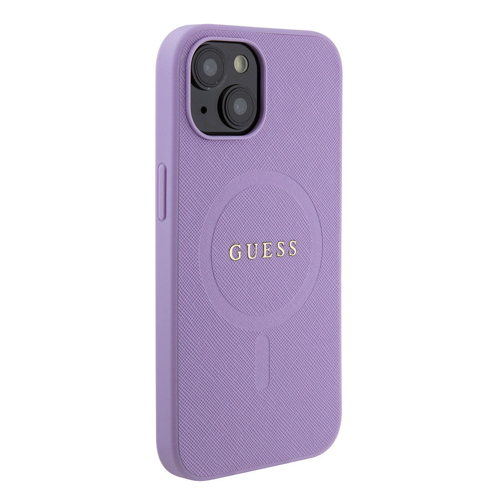 Funda MagSafe para Apple iPhone 15 Plus, Guess, Saffiano, Morado