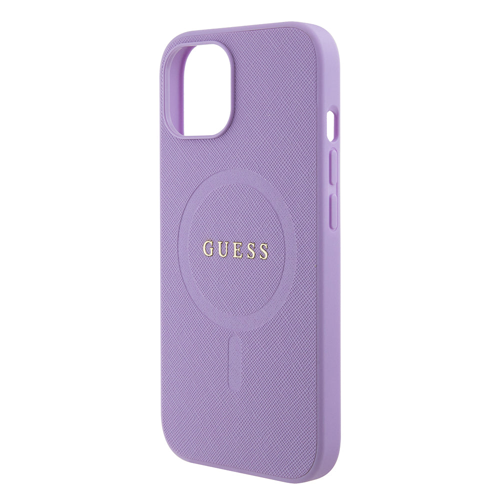 Funda MagSafe para Apple iPhone 15 Plus, Guess, Saffiano, Morado