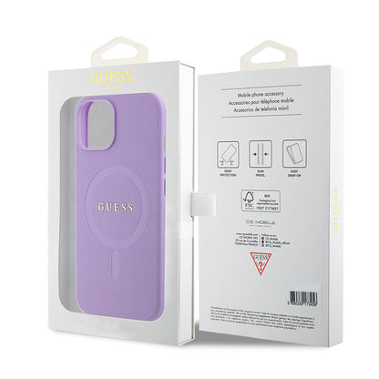 Funda MagSafe para Apple iPhone 15 Plus, Guess, Saffiano, Morado