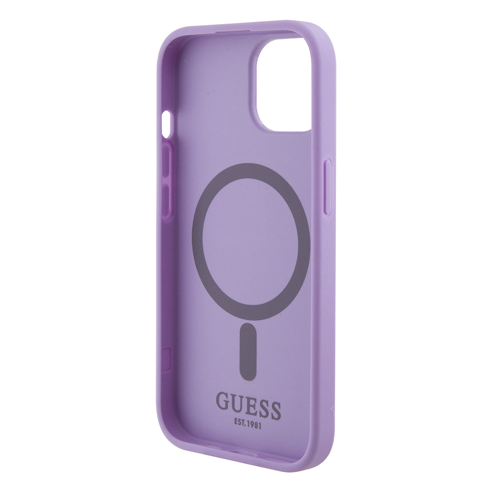 Funda MagSafe para Apple iPhone 15 Plus, Guess, Saffiano, Morado