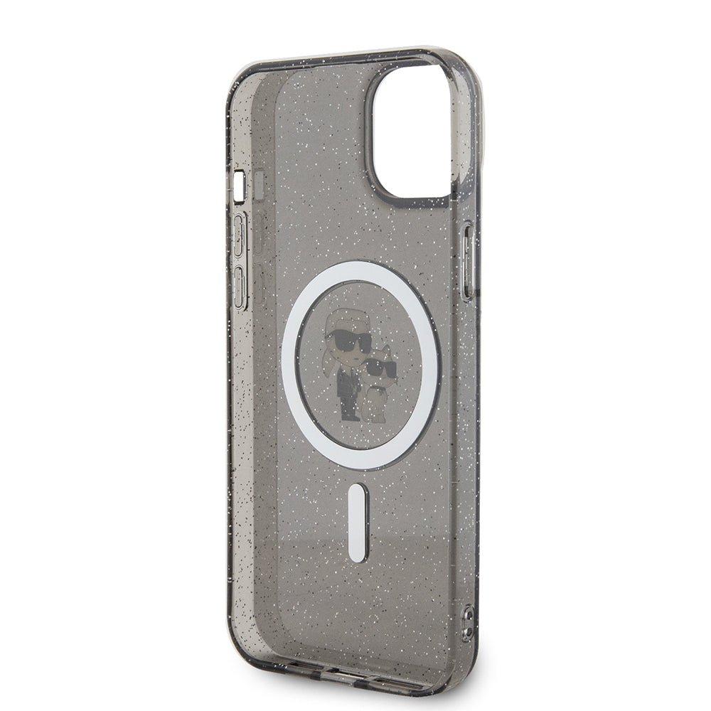 Funda MagSafe para Apple iPhone 15 Plus, Karl Lagerfeld, Glitter, Negra