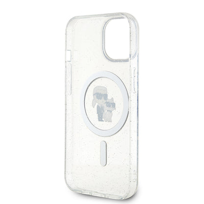 MagSafe Case for Apple iPhone 15 Plus, Karl Lagerfeld, Glitter, Transparent