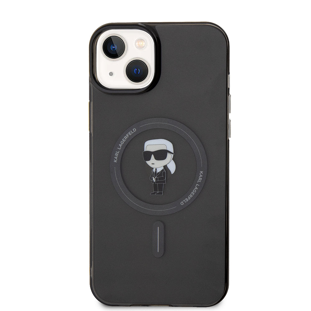 Funda MagSafe para Apple iPhone 15 Plus, Karl Lagerfeld, IML Ikonik Karl, Negra