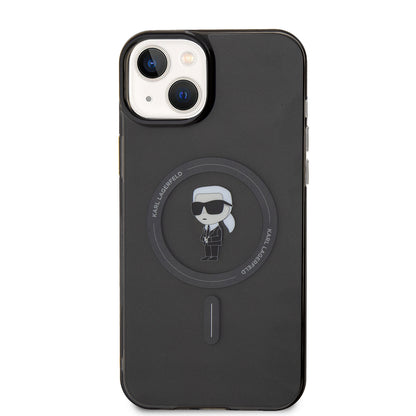 Funda MagSafe para Apple iPhone 15 Plus, Karl Lagerfeld, IML Ikonik Karl, Negra