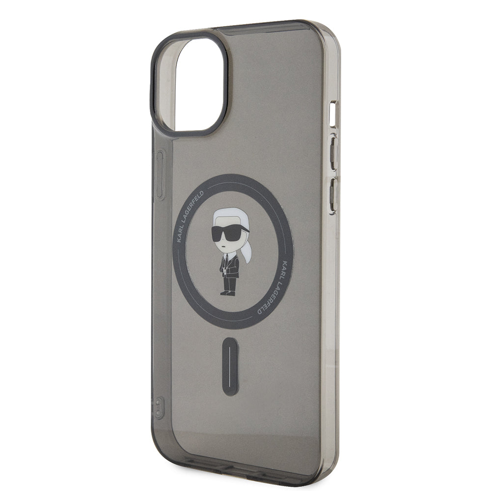 Funda MagSafe para Apple iPhone 15 Plus, Karl Lagerfeld, IML Ikonik Karl, Negra