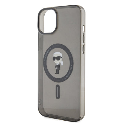 Funda MagSafe para Apple iPhone 15 Plus, Karl Lagerfeld, IML Ikonik Karl, Negra
