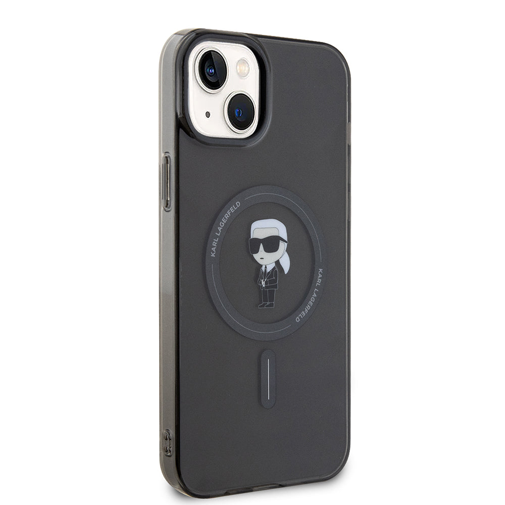 Funda MagSafe para Apple iPhone 15 Plus, Karl Lagerfeld, IML Ikonik Karl, Negra
