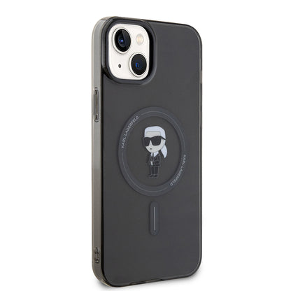 Funda MagSafe para Apple iPhone 15 Plus, Karl Lagerfeld, IML Ikonik Karl, Negra