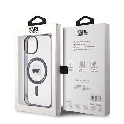 Funda MagSafe para Apple iPhone 15 Plus, Karl Lagerfeld, IML Karl's Head, Transparente