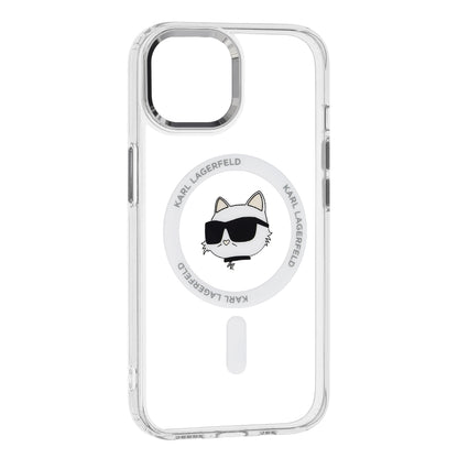 Funda MagSafe para Apple iPhone 15 Plus, Karl Lagerfeld, IML Metal Choupette's Head, Blanca.