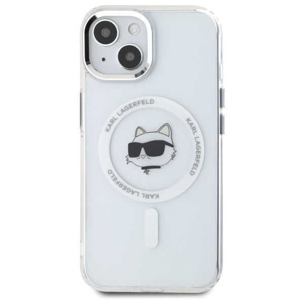 Funda MagSafe para Apple iPhone 15 Plus, Karl Lagerfeld, IML Metal Choupette's Head, Blanca.