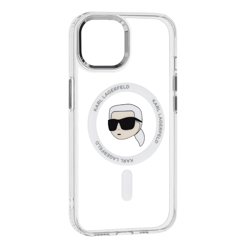 Funda MagSafe para Apple iPhone 15 Plus, Karl Lagerfeld, IML Metal Karl's Head, Blanca