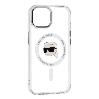 Funda MagSafe para Apple iPhone 15 Plus, Karl Lagerfeld, IML Metal Karl's Head, Blanca