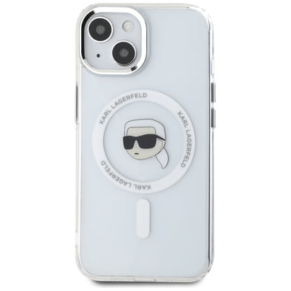 Funda MagSafe para Apple iPhone 15 Plus, Karl Lagerfeld, IML Metal Karl's Head, Blanca
