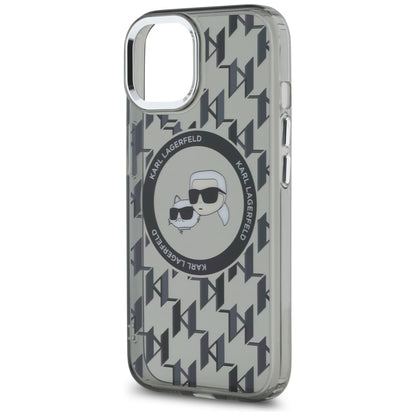 Funda MagSafe para Apple iPhone 15 Plus, Karl Lagerfeld, IML Monogram Karl & Choupette's Heads, Negra.