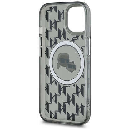 Funda MagSafe para Apple iPhone 15 Plus, Karl Lagerfeld, IML Monogram Karl & Choupette's Heads, Negra.