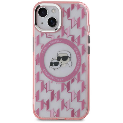 Funda MagSafe para Apple iPhone 15 Plus, Karl Lagerfeld, IML Monograma Karl & Choupette's Heads, Rosa