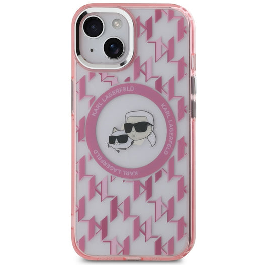 Funda MagSafe para Apple iPhone 15 Plus, Karl Lagerfeld, IML Monograma Karl & Choupette's Heads, Rosa