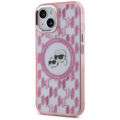 Funda MagSafe para Apple iPhone 15 Plus, Karl Lagerfeld, IML Monograma Karl & Choupette's Heads, Rosa