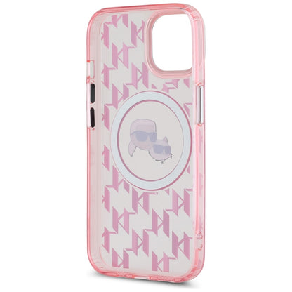 Funda MagSafe para Apple iPhone 15 Plus, Karl Lagerfeld, IML Monograma Karl & Choupette's Heads, Rosa