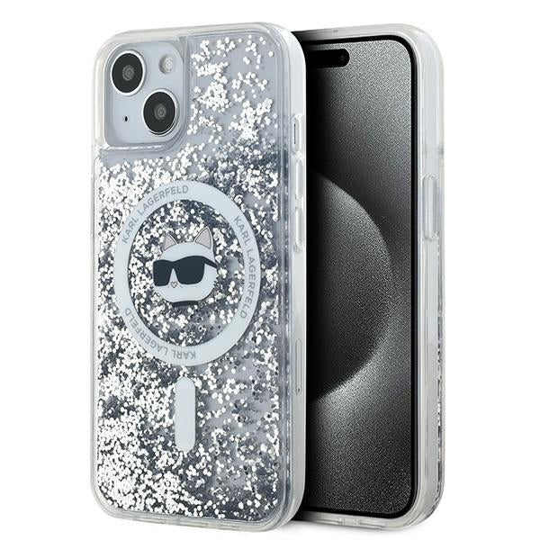 Funda MagSafe para Apple iPhone 15 Plus, Karl Lagerfeld, Liquid Glitter Choupette's Head, Transparente