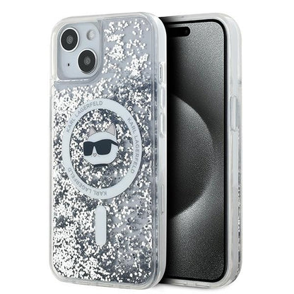 Funda MagSafe para Apple iPhone 15 Plus, Karl Lagerfeld, Liquid Glitter Choupette's Head, Transparente