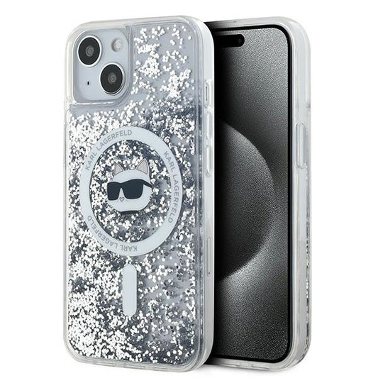 Funda MagSafe para Apple iPhone 15 Plus, Karl Lagerfeld, Liquid Glitter Choupette's Head, Transparente