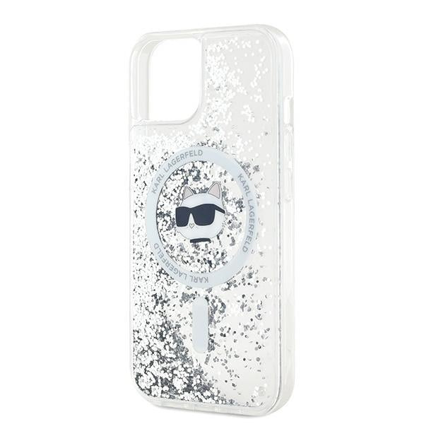 Funda MagSafe para Apple iPhone 15 Plus, Karl Lagerfeld, Liquid Glitter Choupette's Head, Transparente