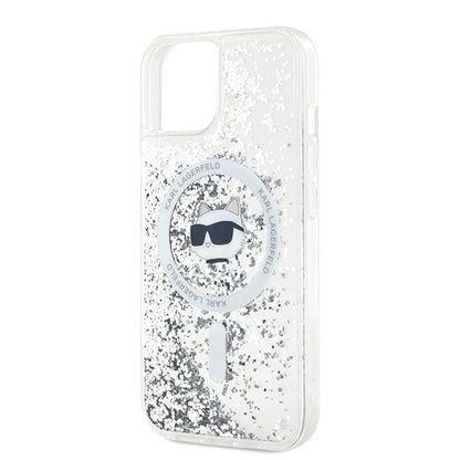 Funda MagSafe para Apple iPhone 15 Plus, Karl Lagerfeld, Liquid Glitter Choupette's Head, Transparente