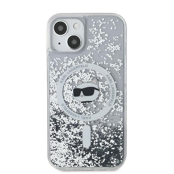 Funda MagSafe para Apple iPhone 15 Plus, Karl Lagerfeld, Liquid Glitter Choupette's Head, Transparente