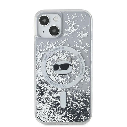 Funda MagSafe para Apple iPhone 15 Plus, Karl Lagerfeld, Liquid Glitter Choupette's Head, Transparente