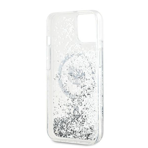 Funda MagSafe para Apple iPhone 15 Plus, Karl Lagerfeld, Liquid Glitter Choupette's Head, Transparente