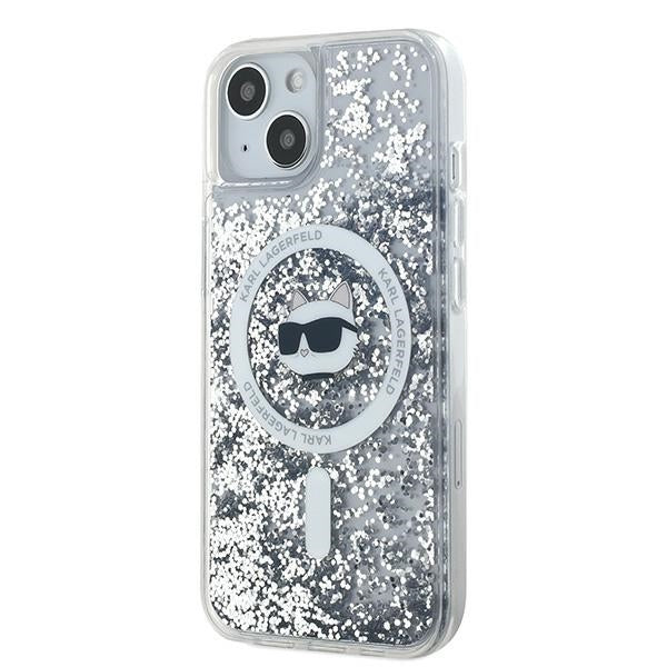 Funda MagSafe para Apple iPhone 15 Plus, Karl Lagerfeld, Liquid Glitter Choupette's Head, Transparente