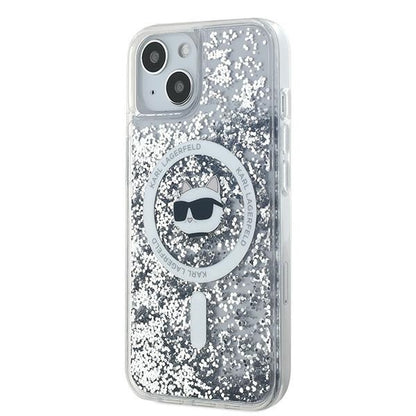 Funda MagSafe para Apple iPhone 15 Plus, Karl Lagerfeld, Liquid Glitter Choupette's Head, Transparente