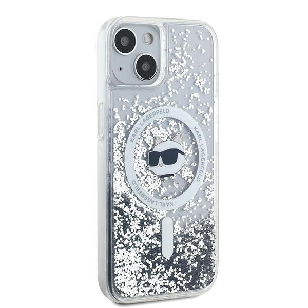 Funda MagSafe para Apple iPhone 15 Plus, Karl Lagerfeld, Liquid Glitter Choupette's Head, Transparente