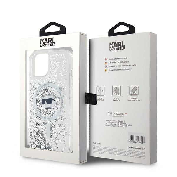 Funda MagSafe para Apple iPhone 15 Plus, Karl Lagerfeld, Liquid Glitter Choupette's Head, Transparente
