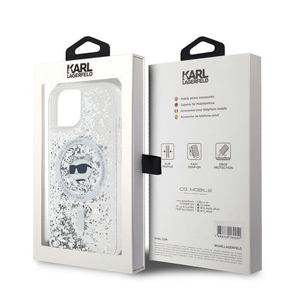 Funda MagSafe para Apple iPhone 15 Plus, Karl Lagerfeld, Liquid Glitter Choupette's Head, Transparente