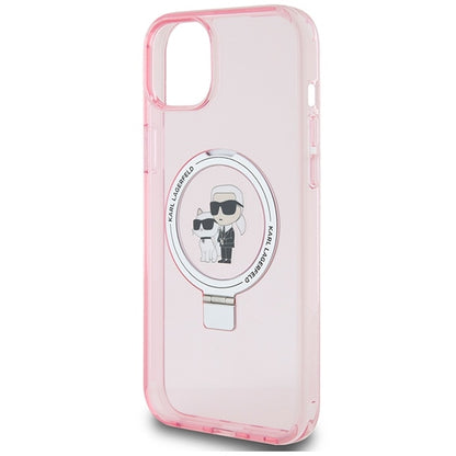 MagSafe Case for Apple iPhone 15 Plus, Karl Lagerfeld, Ring Stand Karl & Choupette, Pink