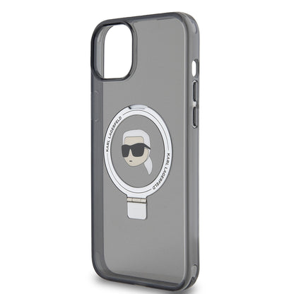Funda MagSafe para Apple iPhone 15 Plus, Karl Lagerfeld, Ring Stand Karl's Head, Negra