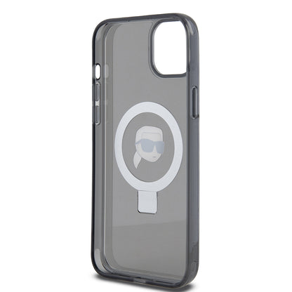 Funda MagSafe para Apple iPhone 15 Plus, Karl Lagerfeld, Ring Stand Karl's Head, Negra