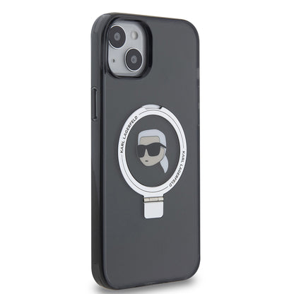 Funda MagSafe para Apple iPhone 15 Plus, Karl Lagerfeld, Ring Stand Karl's Head, Negra