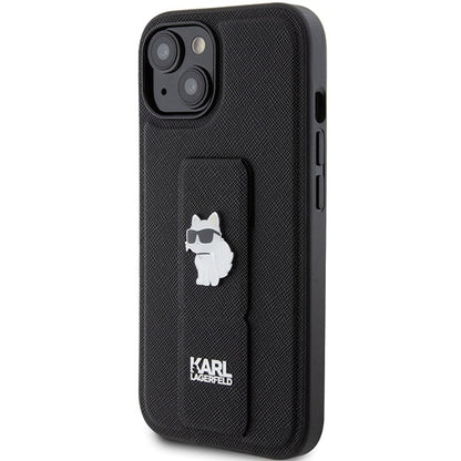 Funda MagSafe para Apple iPhone 15 Plus, Karl Lagerfeld, Saffiano Gripstand Choupette, Negra