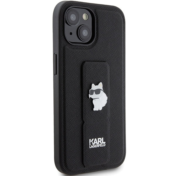 Funda MagSafe para Apple iPhone 15 Plus, Karl Lagerfeld, Saffiano Gripstand Choupette, Negra