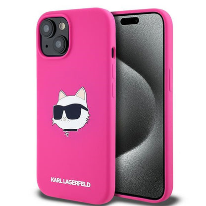 Funda MagSafe para Apple iPhone 15 Plus, Karl Lagerfeld, Silicona Cabeza de Choupette, Fucsia