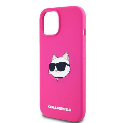 Funda MagSafe para Apple iPhone 15 Plus, Karl Lagerfeld, Silicona Cabeza de Choupette, Fucsia