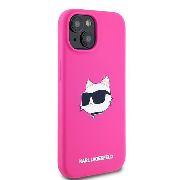 Funda MagSafe para Apple iPhone 15 Plus, Karl Lagerfeld, Silicona Cabeza de Choupette, Fucsia