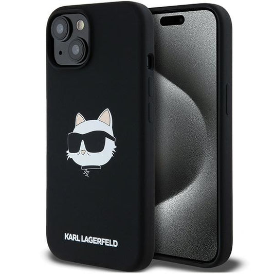 Funda MagSafe para Apple iPhone 15 Plus, Karl Lagerfeld, Silicona Cabeza de Choupette, Negra