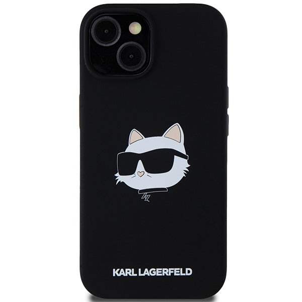 Funda MagSafe para Apple iPhone 15 Plus, Karl Lagerfeld, Silicona Cabeza de Choupette, Negra