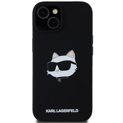 Funda MagSafe para Apple iPhone 15 Plus, Karl Lagerfeld, Silicona Cabeza de Choupette, Negra